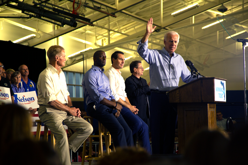Former Vice President Joe Biden speaking at a rally at North Florida University in support of Andrew Gillum and other Democratic candidates on Monday, October 20, 2018.